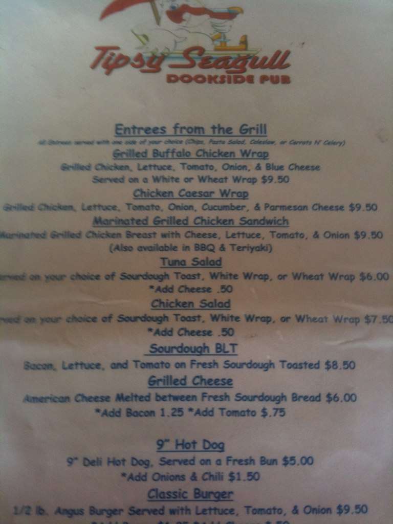 Tipsy Seagull Menu, Menu for Tipsy Seagull, Fall River, New Bedford Urbanspoon/Zomato