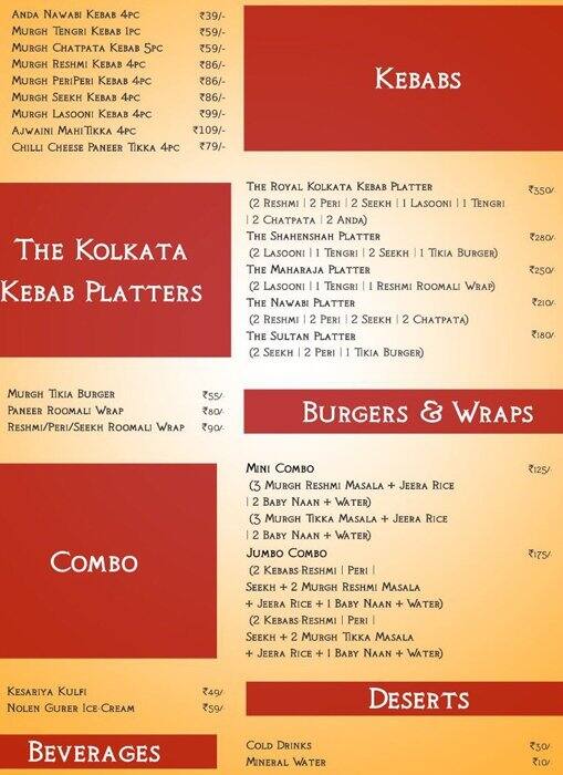 Kolkata Kebab Menu, Menu for Kolkata Kebab, Shyam Bazar, Kolkata Zomato