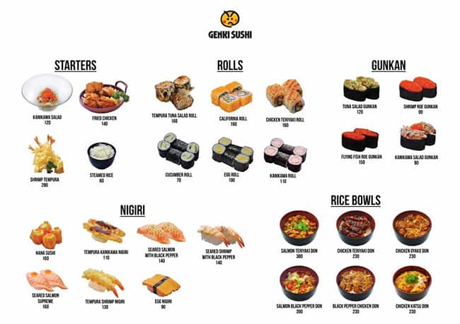Genki Sushi menu.