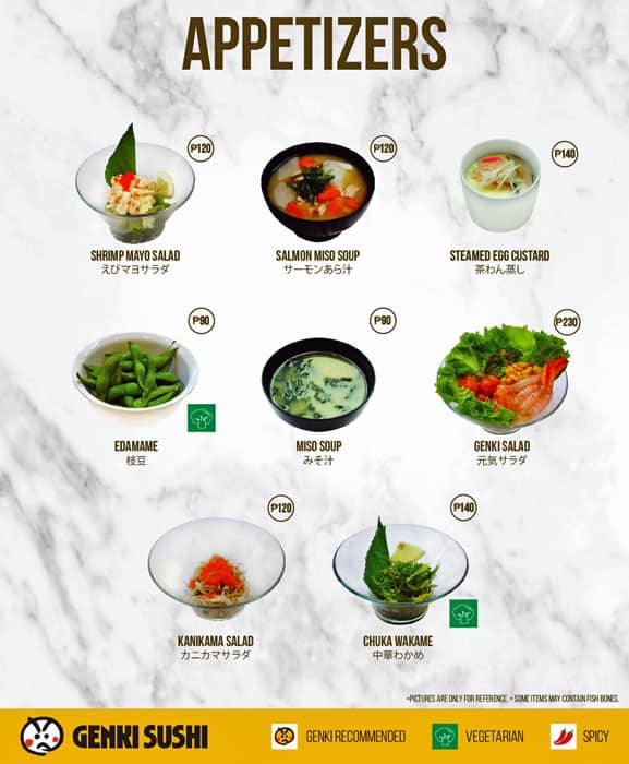 Menu at Genki Sushi restaurant, Parañaque, 2nd Floor Ayala Malls Manila Bay