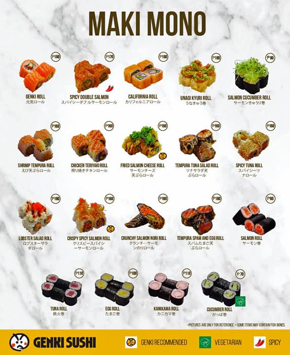 Menu At Genki Sushi Restaurant Para aque 2nd Floor Ayala Malls Manila Bay