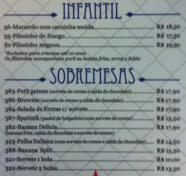 Bar do Adão cardápio