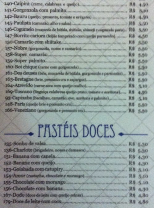 Bar do Adão cardápio