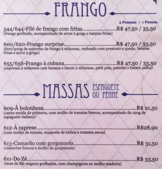 Bar do Adão cardápio