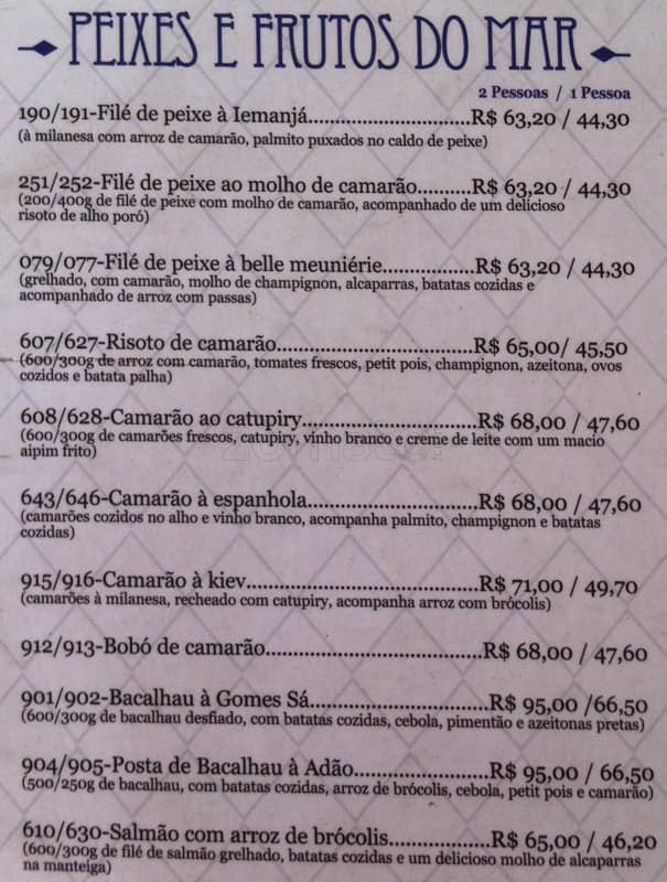 Bar do Adão cardápio