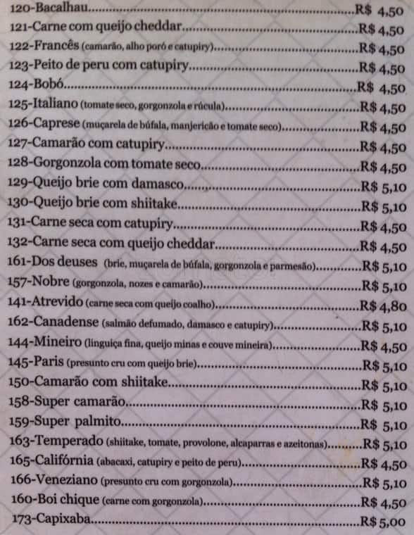 Bar do Adão cardápio