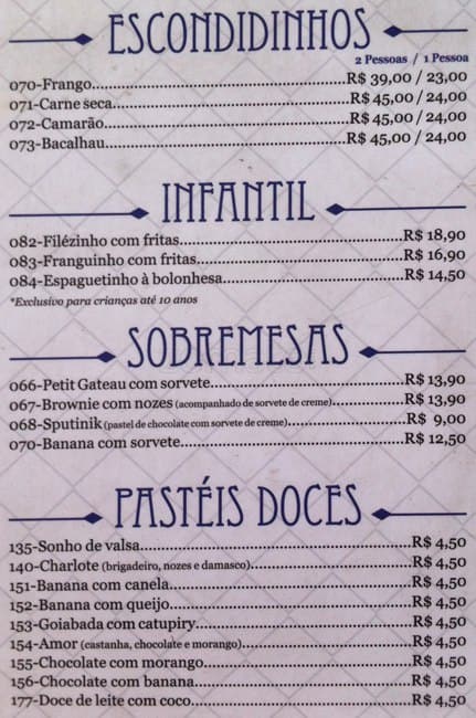 Bar do Adão cardápio