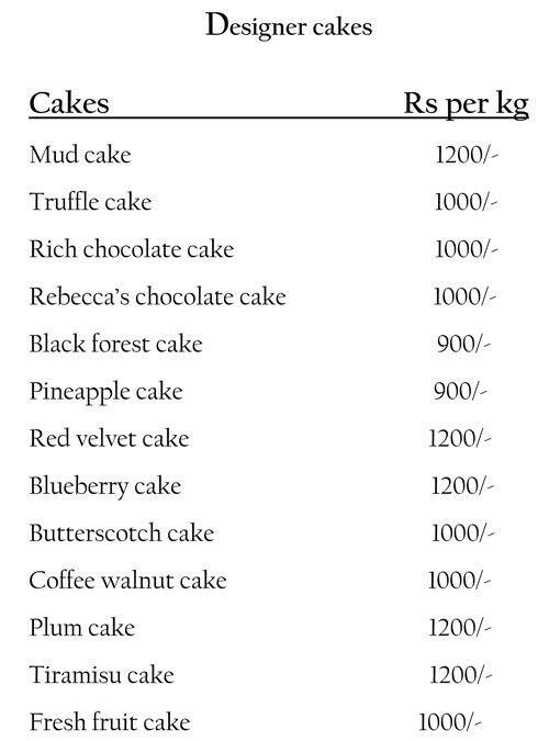 Menu at Rebecca's Designer Cakes, Gurugram, SG 78