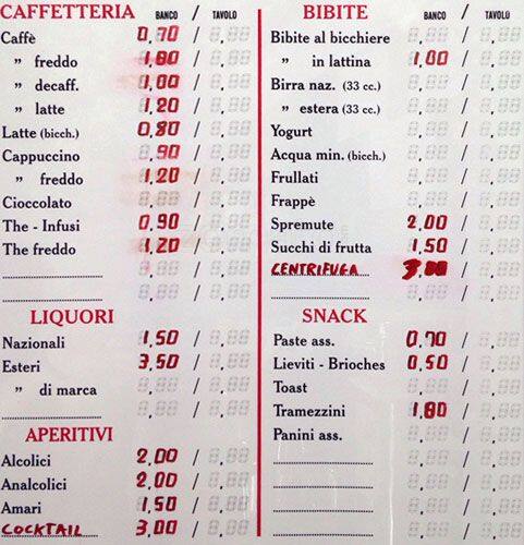 Menu di Pane e Caffè 