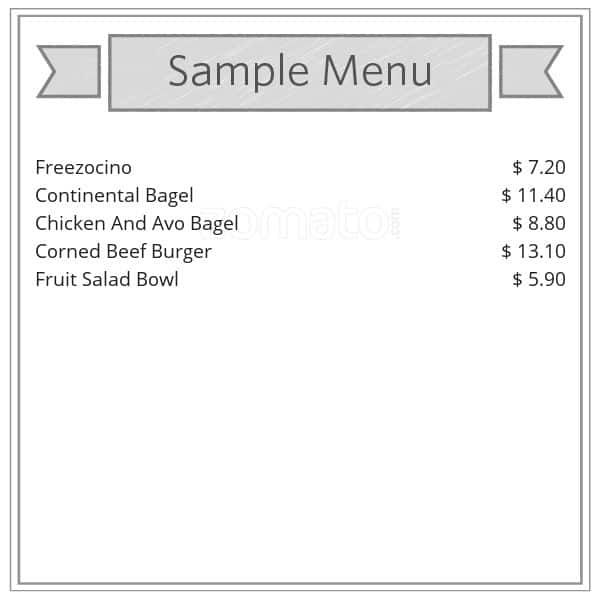 Menu at Bagels and Beans restaurant, West Perth