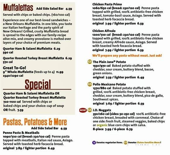 Menu at Jason's Deli restaurant, Charlotte, E Woodlawn Rd