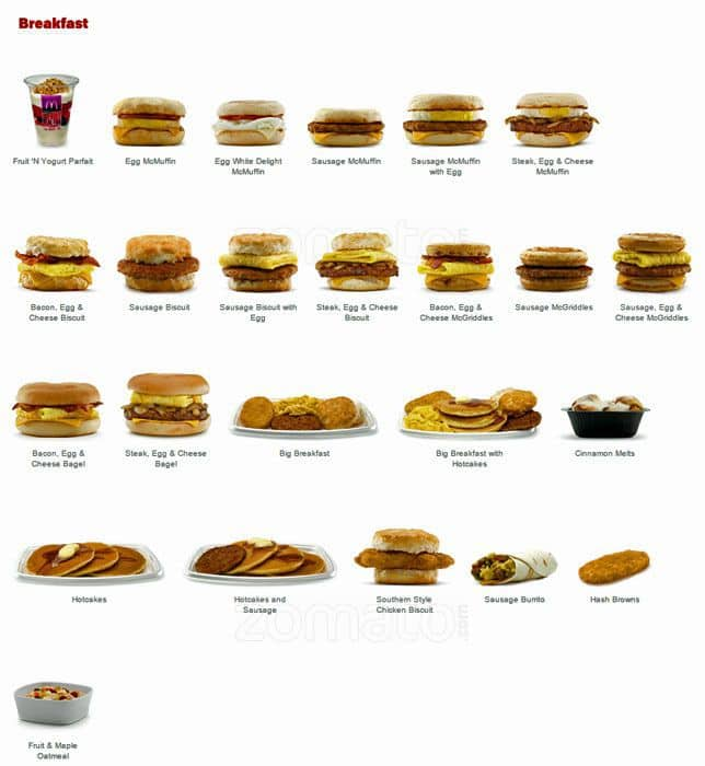 Menu at McDonald's fast food, Universal City