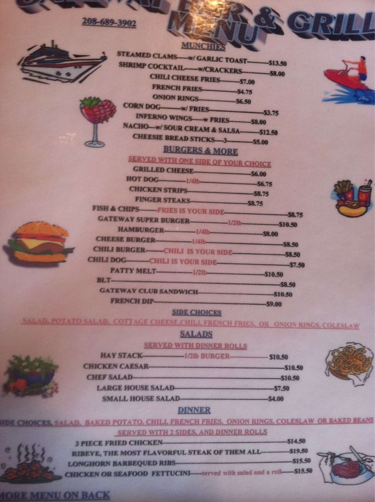 Menu at Lakeside Brew pub bar and grill Gateway Marina, Harrison