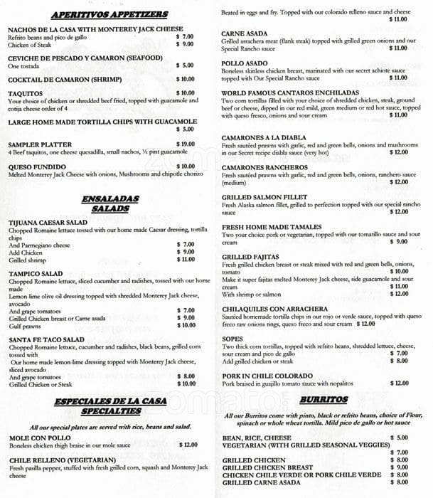 Menu At Los Cantaros Taqueria Restaurant American Canyon Menus Of Restaurants Nearby