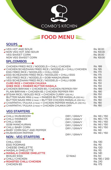 Combos Kitchen menu