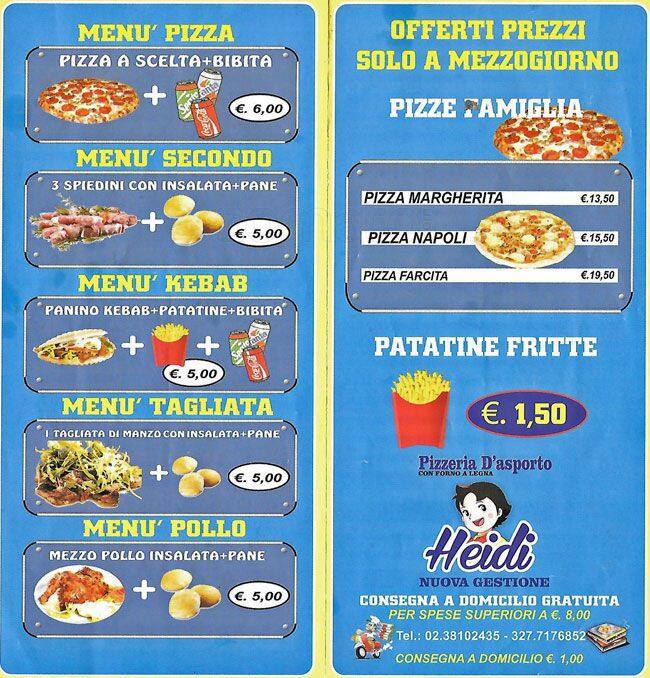 Menu di Pizzeria Heidi Milano 