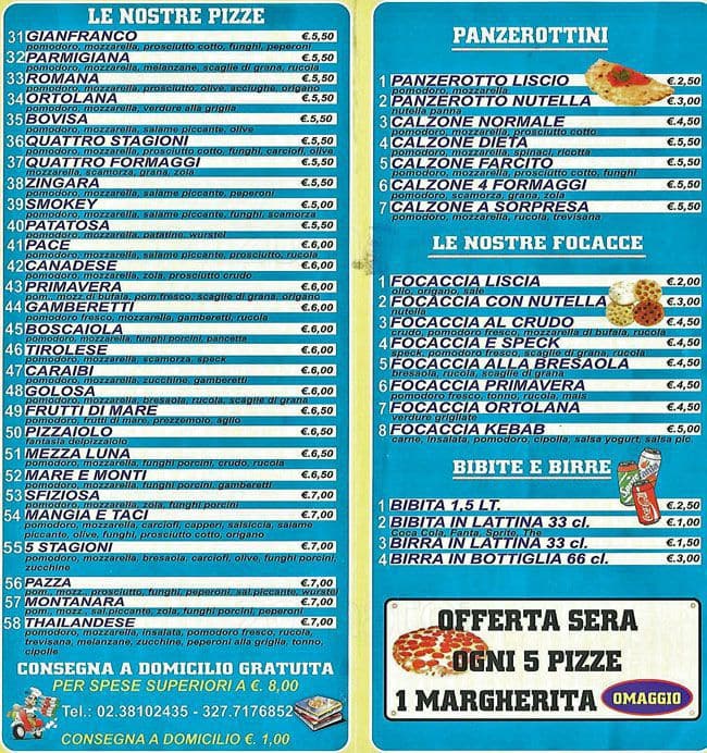Menu di Pizzeria Heidi Milano 