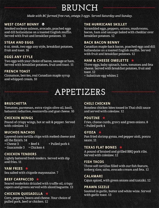 Hurricane Grill Menu, Menu for Hurricane Grill, Yaletown, Vancouver ...