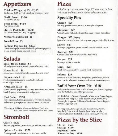 Dante's Pizzeria Menu, Menu for Dante's Pizzeria, Logan Square, Chicago