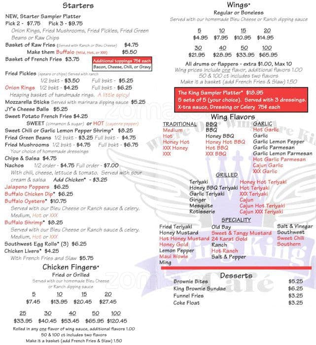 Wing King Cafe Menu,Menú para Wing King Cafe, Yorkshire, Charlotte