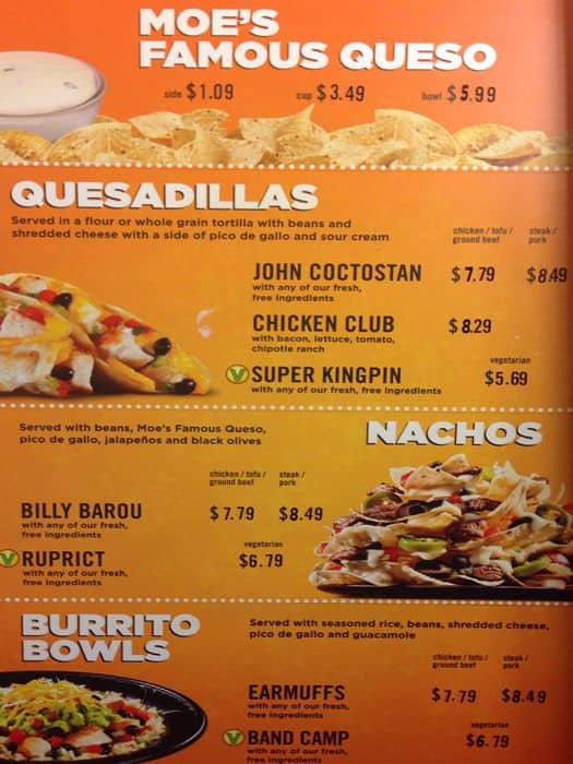 Moes Printable Menu