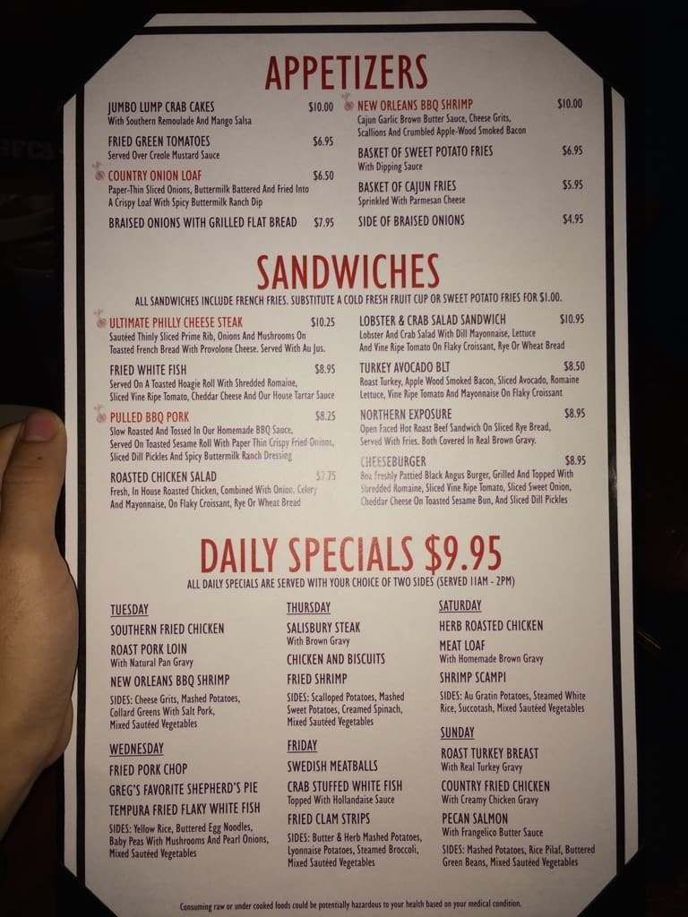 Menu at Braised Onion restaurant, Ocala