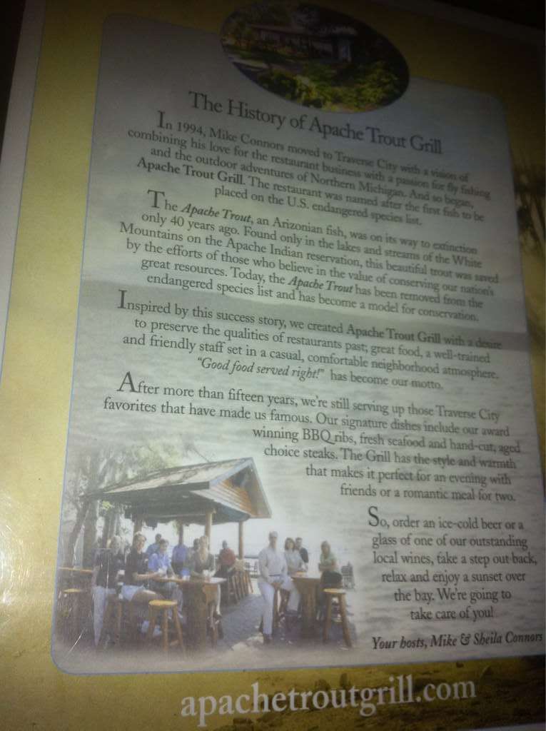 Menu at Apache Trout Grill pub & bar, Traverse City