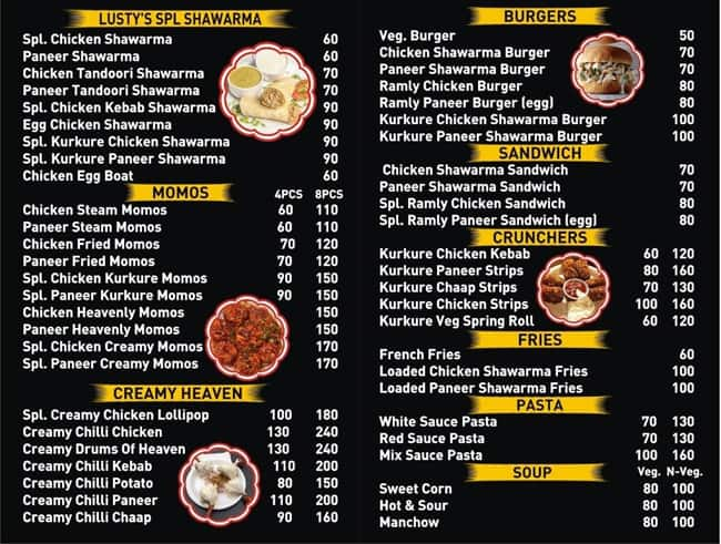 Menu at Lusty Shawarma, New Delhi