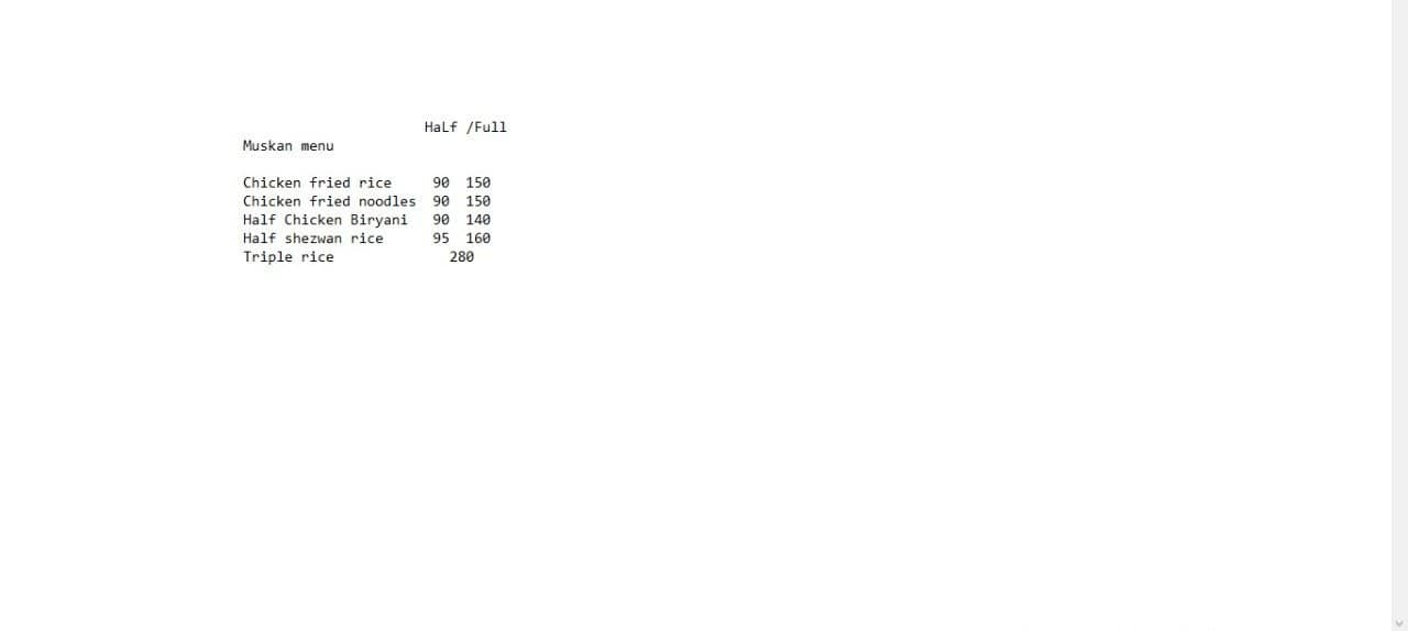Muskan Family Restaurant menu