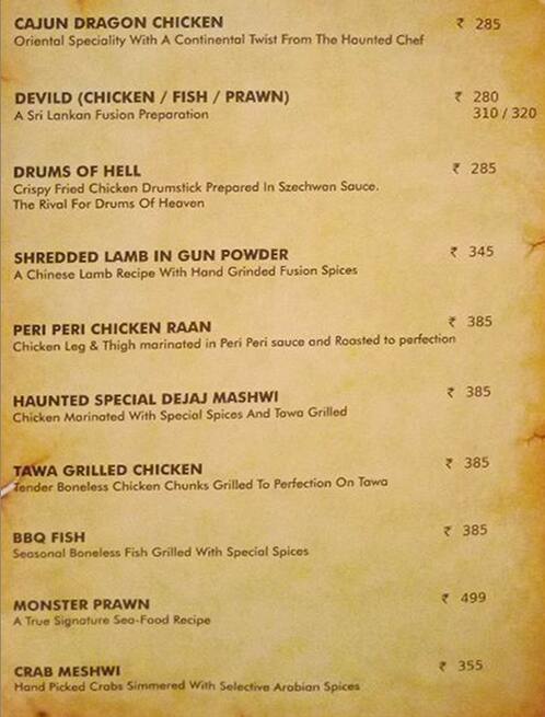 Hunted Cafe Menu Menu at Haunted Restaurant, Chennai, 23