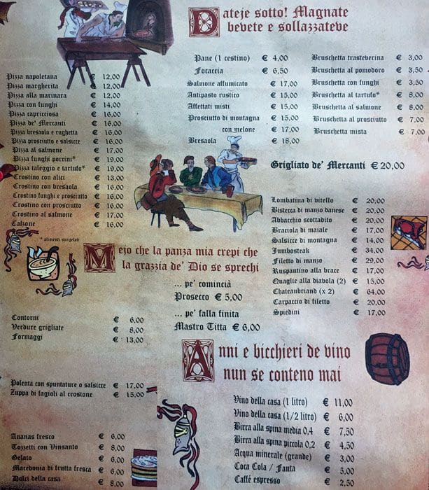 Menu di Taverna de' Mercanti 