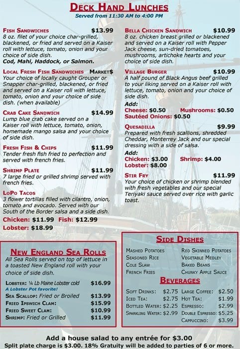 Menu at Lobster Pot Restaurant, Sarasota