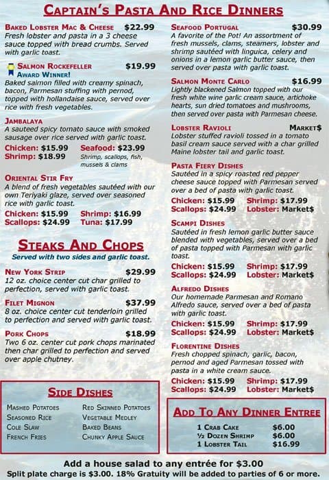 Menu at Lobster Pot Restaurant, Sarasota