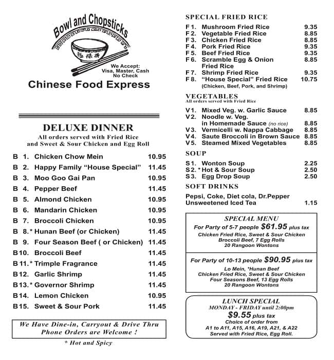 chopsticks chinese food menu