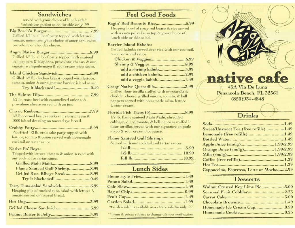 Our Menu Native Cafe On Pensacola Beach Native Cafe Brunch Menu | My ...