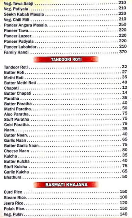 Hotel Sarovar KALWA menu