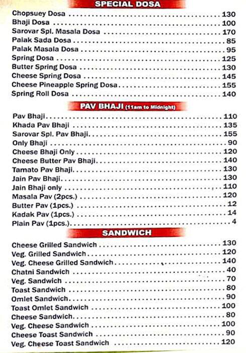 Hotel Sarovar KALWA menu