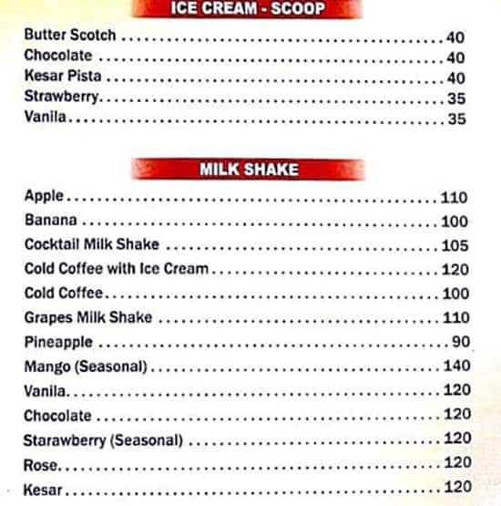 Hotel Sarovar KALWA menu