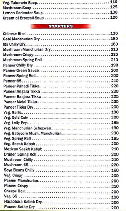 Hotel Sarovar KALWA menu