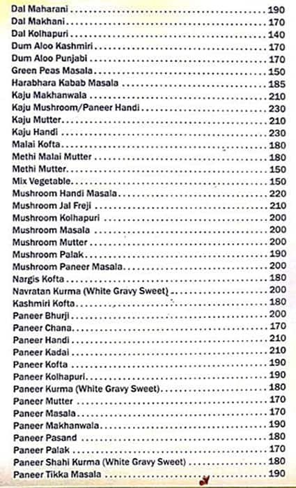 Hotel Sarovar KALWA menu