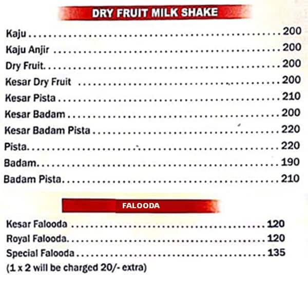 Hotel Sarovar KALWA menu