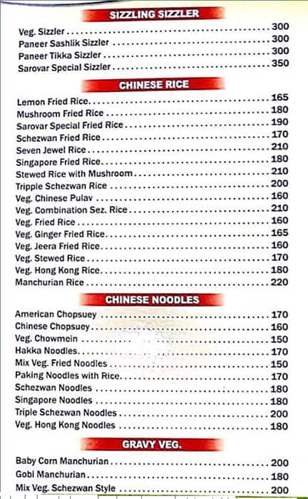 Hotel Sarovar KALWA menu