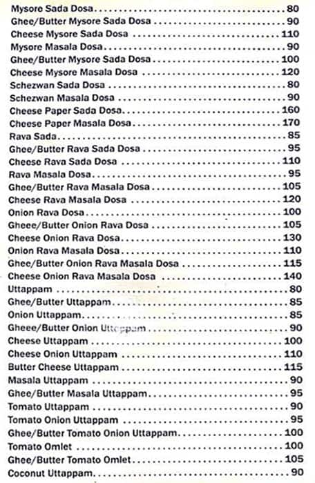 Hotel Sarovar KALWA menu