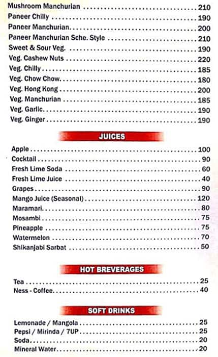 Hotel Sarovar KALWA menu