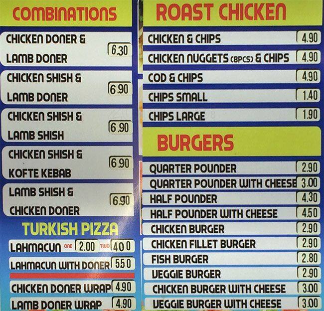 Menu at Charcoal Grill fast food, London, 105 Woodgrange Road