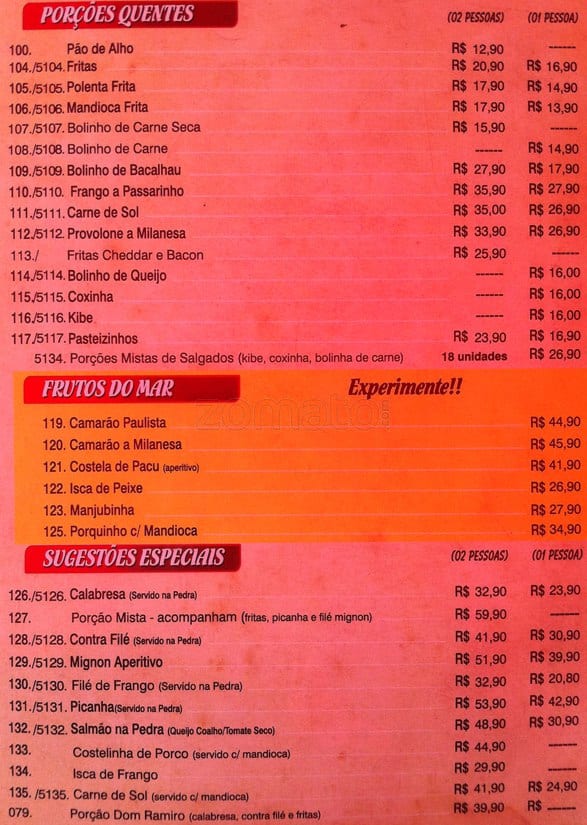 Dom ramiro cardápio