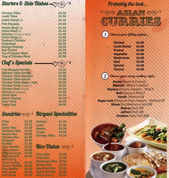 Menu at Punjab Tandoori restaurant, Manchester, 479 Cheetham Hill Rd