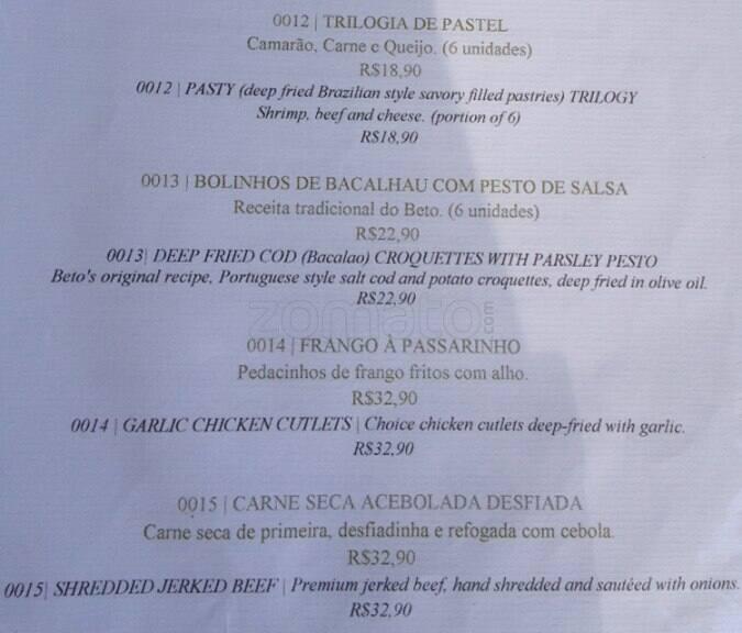 Beto - Bar e Restaurante cardápio