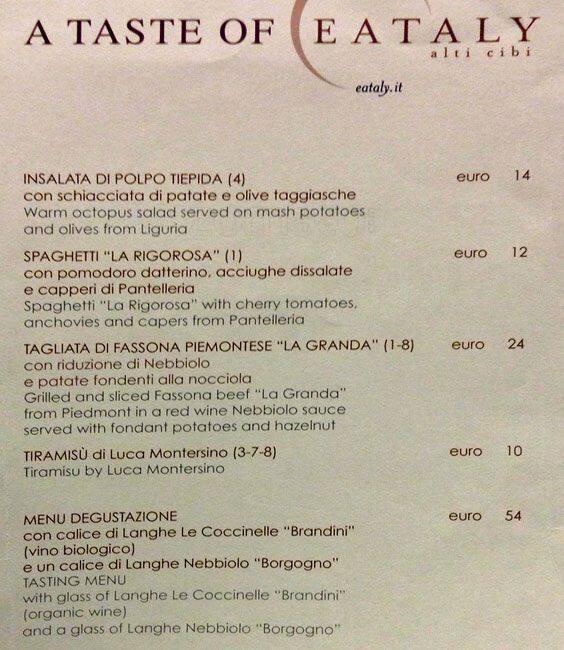 Menu di Starhotels Echo Bar 