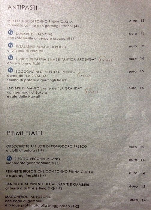 Menu di Starhotels Echo Bar 